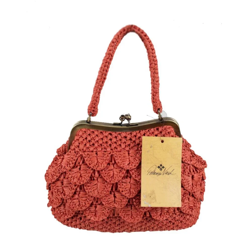 Patricia Nash Coral Laureana Scalloped Raffia Satchel Handbag